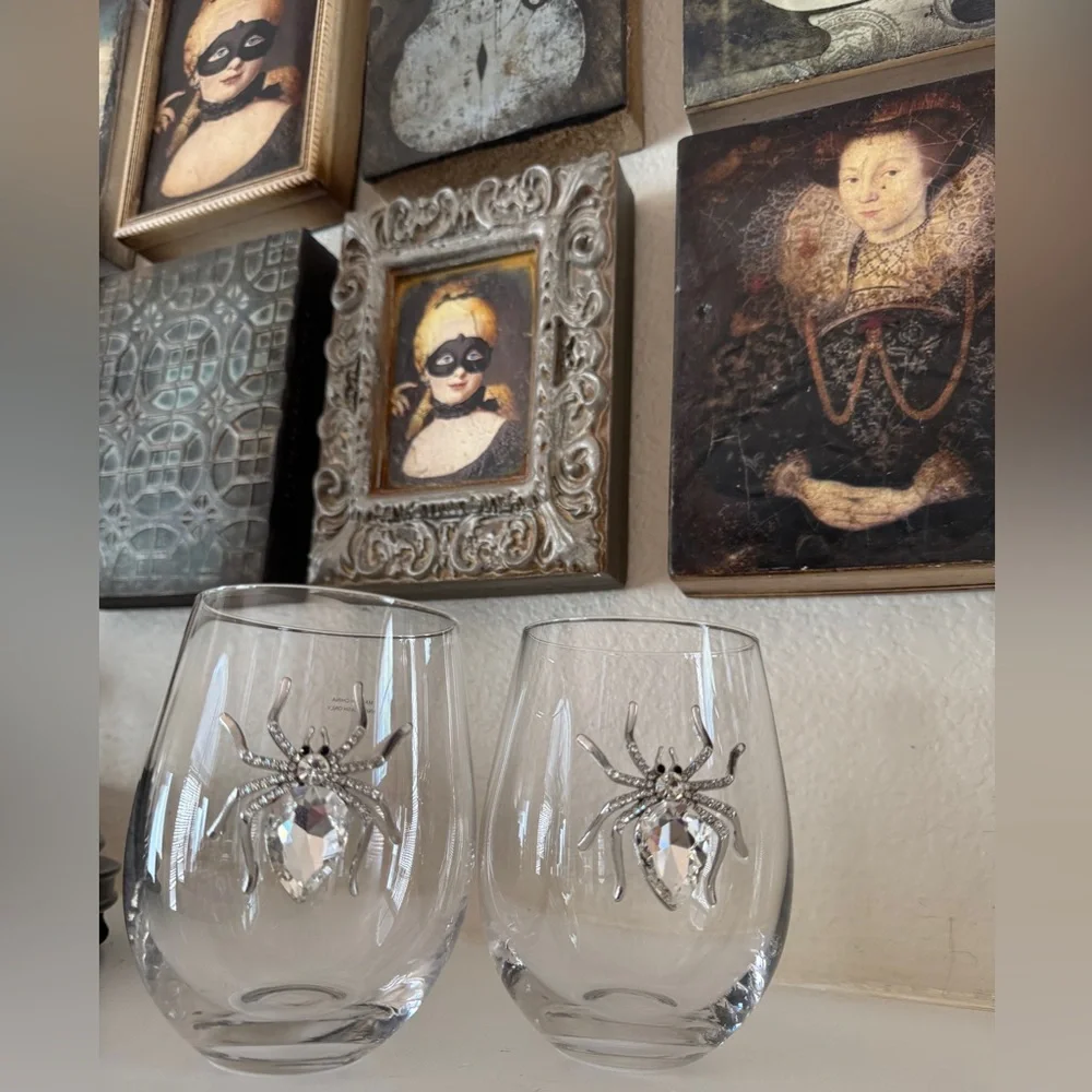 2pc Halloween  Jewel Gem‎ Rhinestone Spider Stemless Wine Glasses